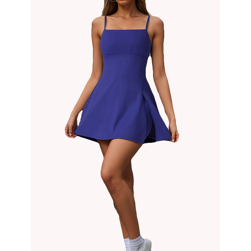 Womens Spaghetti Strap Tennis Dress With Shorts Workout Side Slit Active Golf Dresses - Image 10