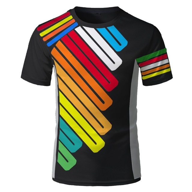 New Men's Summer D Digital Printing Stripe Multicolor Crew - Image 6